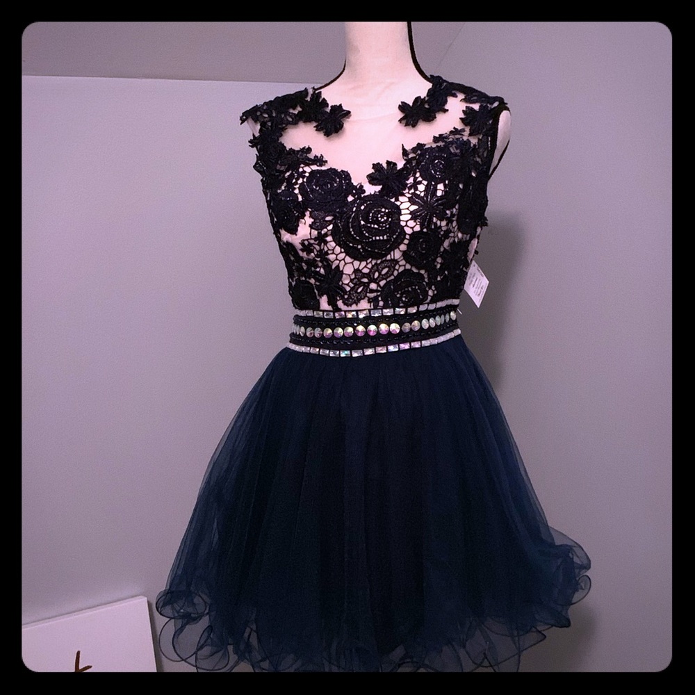 Navy Cocktail Lace Gown